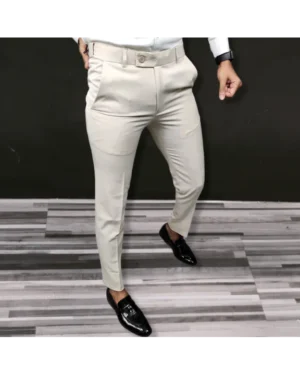 Adjustable Belt Formal Trousers color Cream
